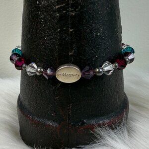 In Memory Crystal Glass Bead Bracelet 7" Toggle Clasp